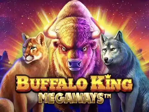 Top 10 Melhores Slots Da 222Bet Que Mais Pagam Em 2026 Tela do jogo Buffalo King Megaways com cenário de deserto ao pôr do sol e símbolos de animais selvagens como águias e lobos.