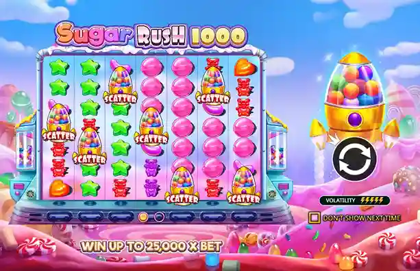 Top 10 Melhores Slots Da 222Bet Que Mais Pagam Em 2026 Tela do jogo Sugar Rush 1000 com símbolos de ursinhos de goma e balas coloridas em um cenário de mundo de doces da Pragmatic Play.